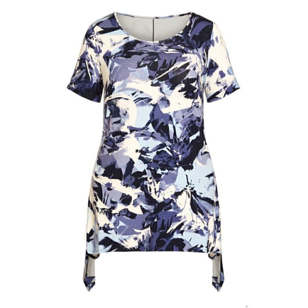 Avenue Women’s Blue And White Tunic Top Deanne Hanky Hem NEW With Tags Sz 26 28
